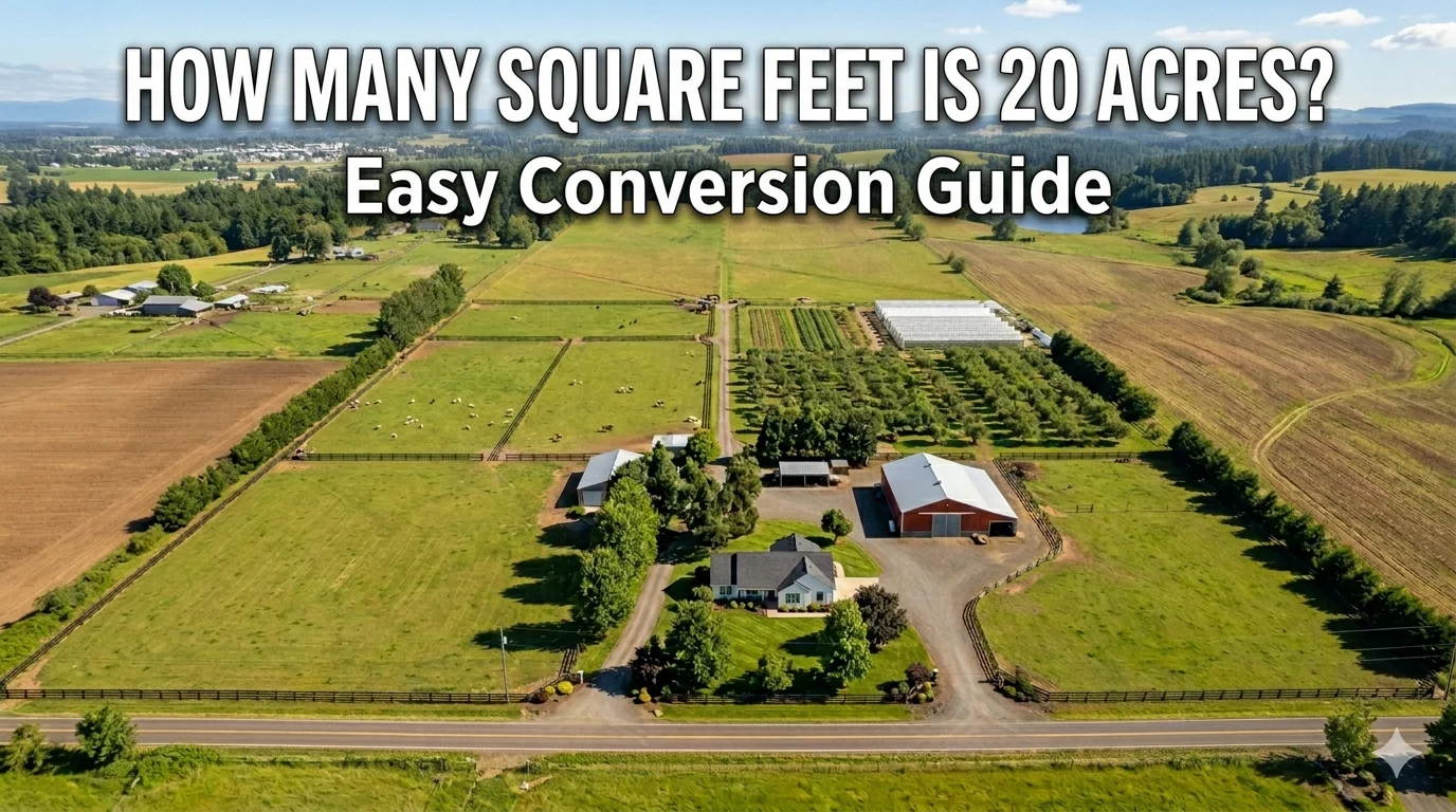 Infographic is showing that How Many Square Feet Is 20 Acres?