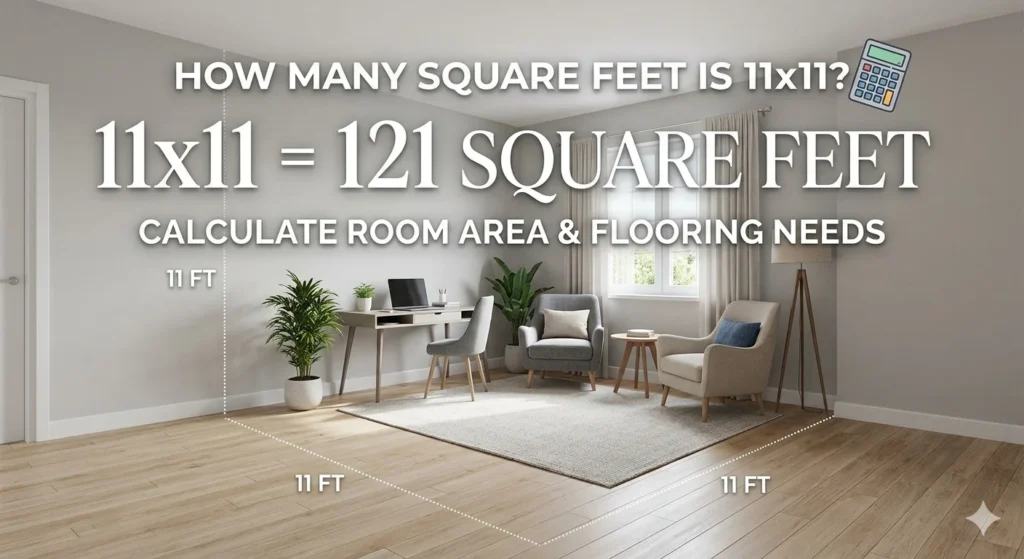 Inographic is showing that How Many Square Feet Is 11x11?