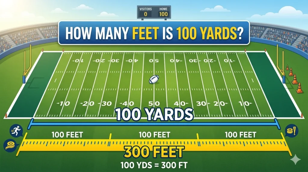 Infographic is showing that How Many Feet Is a 100 Yards?