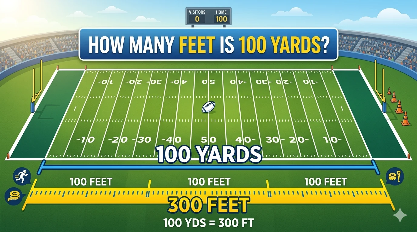 Infographic is showing that How Many Feet Is a 100 Yards?