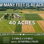 Infographic is showing that How Many Feet Is 40 Acres? Simple Size Guide