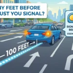 Infographic is showing that How Many Feet Before a Turn Must You Sign