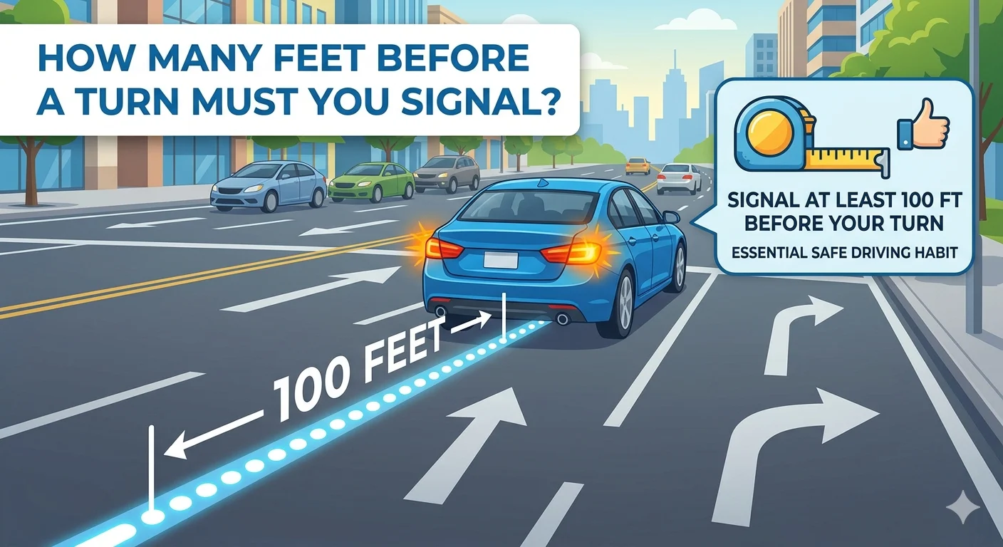 Infographic is showing that How Many Feet Before a Turn Must You Sign