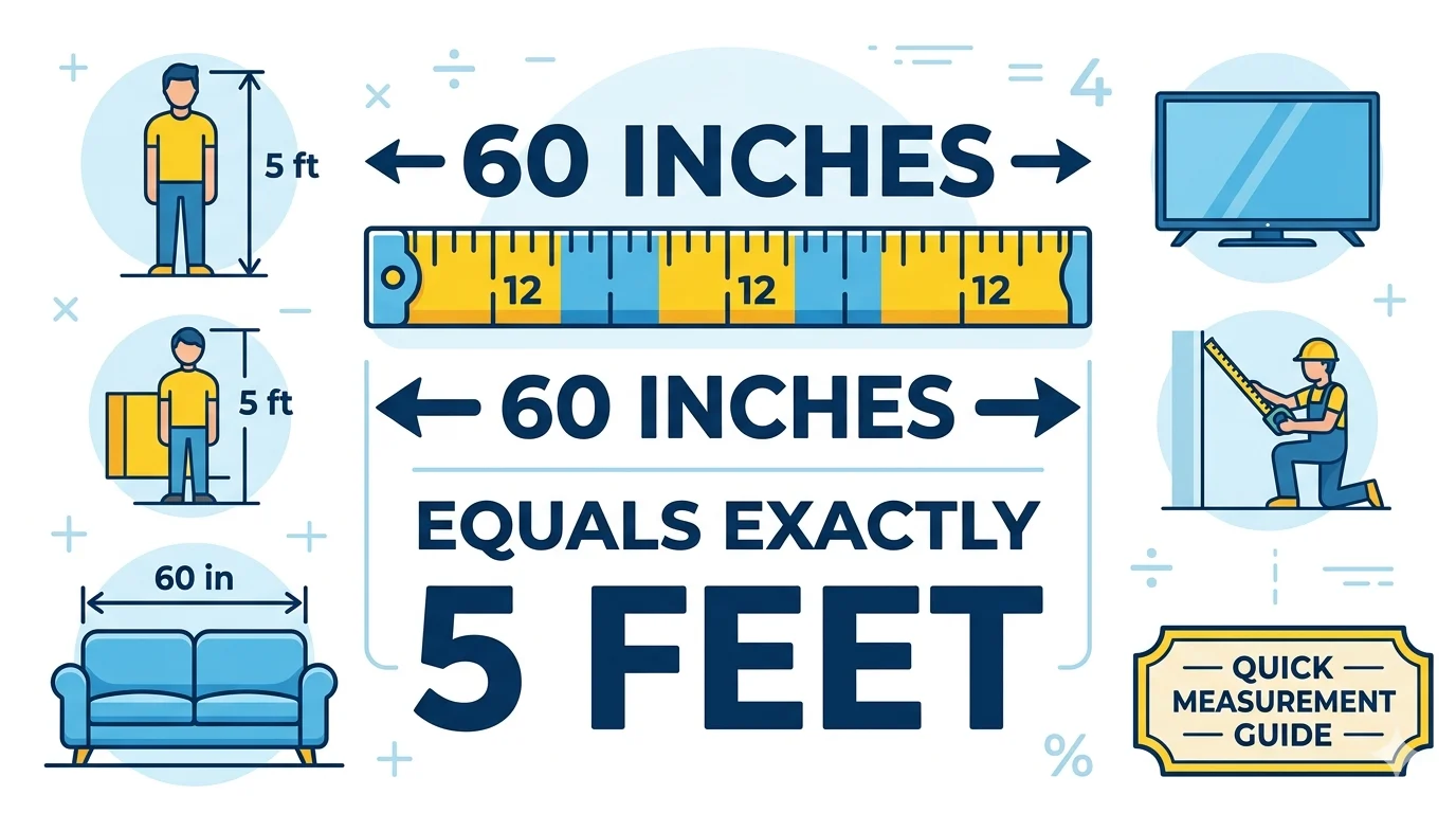 Infographic is showing that 60 Inches How Many Feet? Easy Conversion Guide