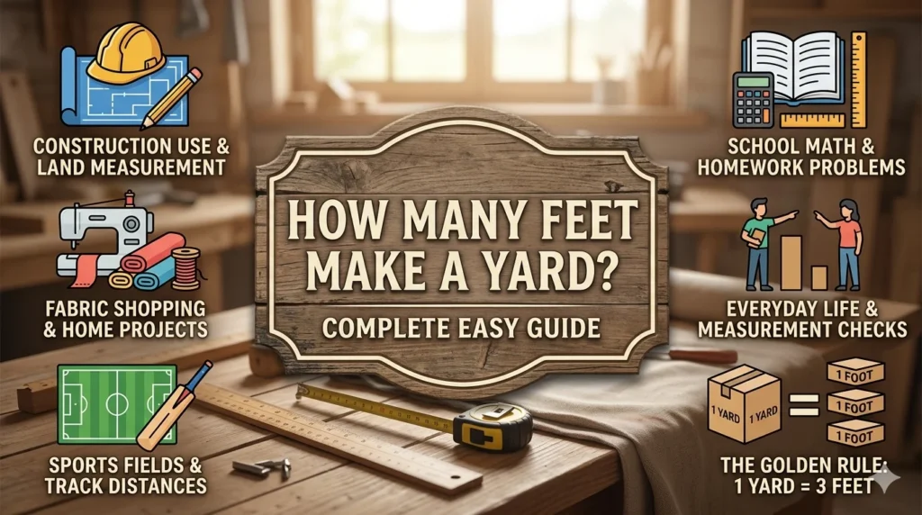 infographic is showing that How Many Feet Make a Yard? Simple Complete Guide