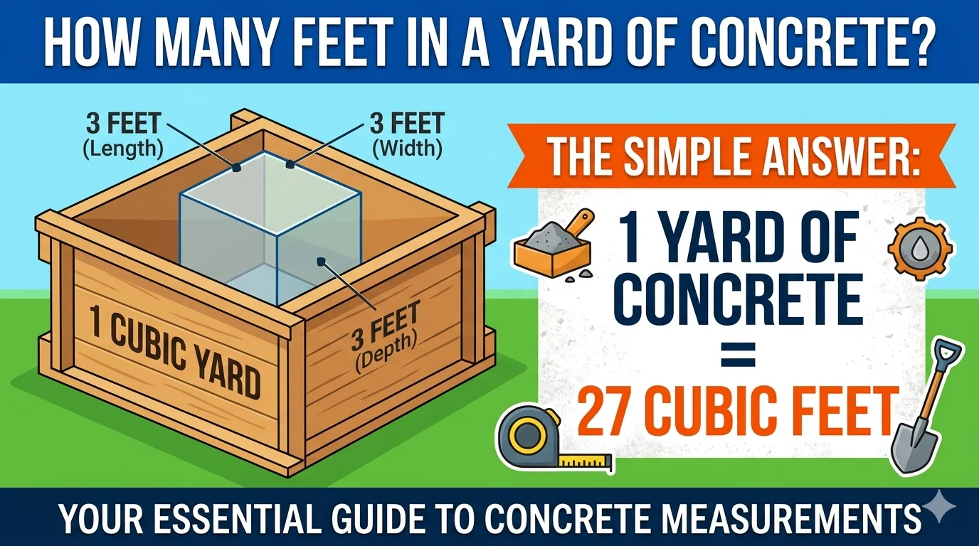 Infographic is showing that How Many Feet in a Yard of Concrete? Complete Guide