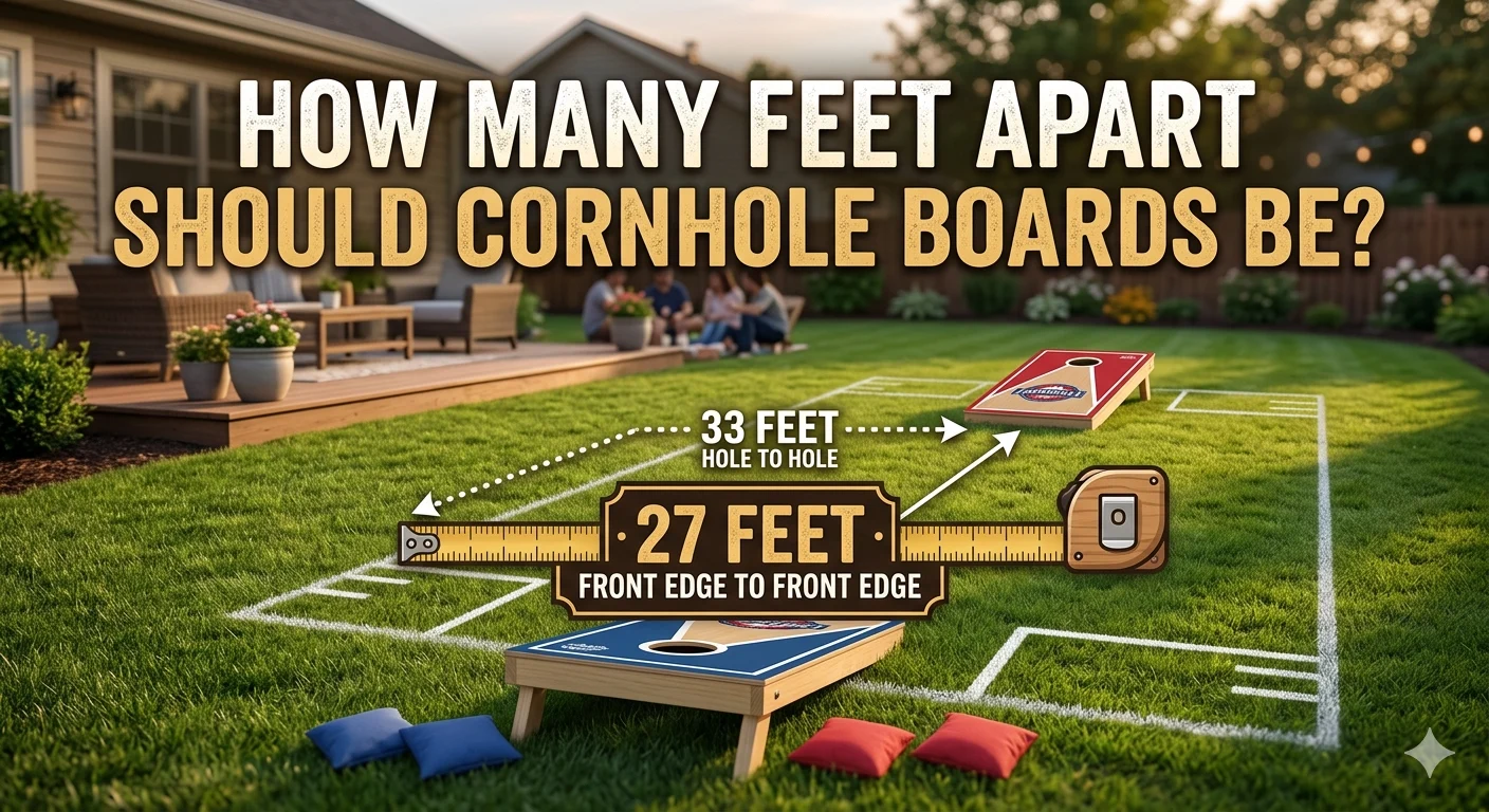 Infographic is showing that bHow Many Feet Apart Should Cornhole Boards Be?