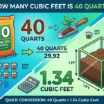 Infographic is showing that How Many Cubic Feet Is 40 Quarts? Easy Conversion Guide