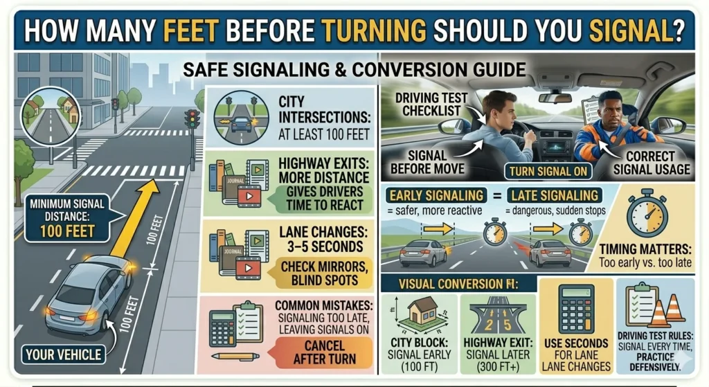 Infographic is showing that How Many Feet Before Turning Should You Signal?