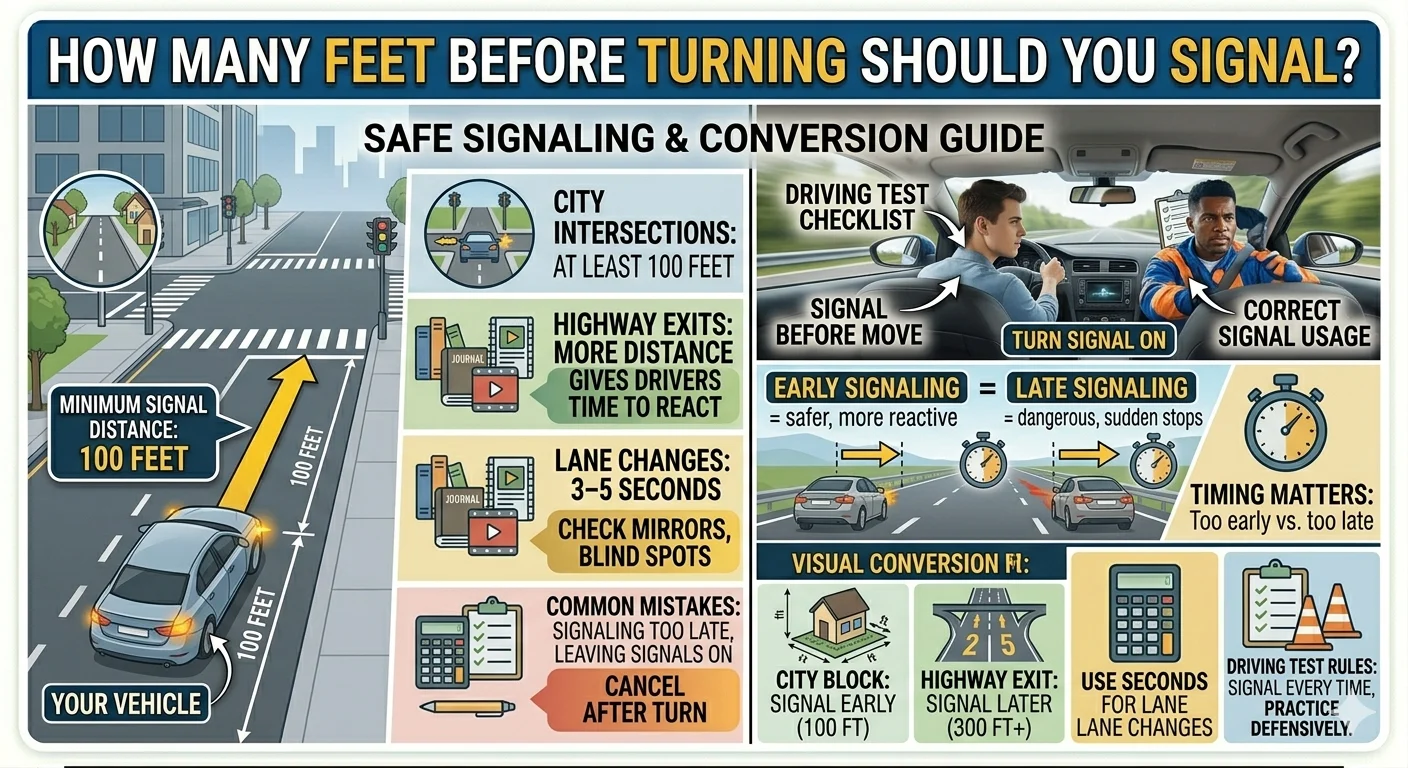 Infographic is showing that How Many Feet Before Turning Should You Signal?