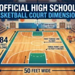 Infographic is showing that How Many Feet Is a High School Basketball Court?