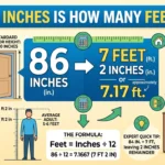 Infographic is showing that 86 Inches is How Many Feet? Easy Conversion Guide