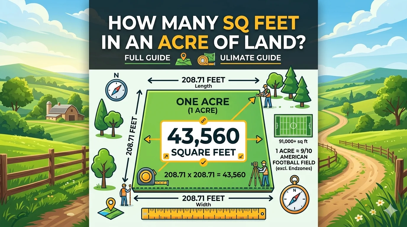 Infographic is showing that vHow Many Sq Feet in an Acre of Land? Full Guide