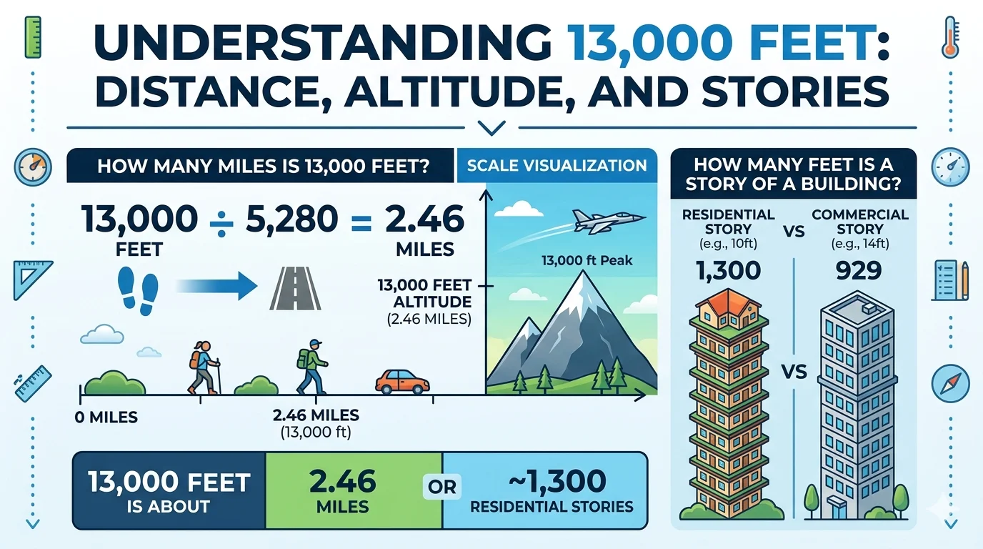 Infographic is showing that How Many Miles Is 13,000 Feet? Easy Conversion Guide