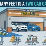 Infographic is showing that How Many Feet Is a Two Car Garage? Standard Sizes Explained