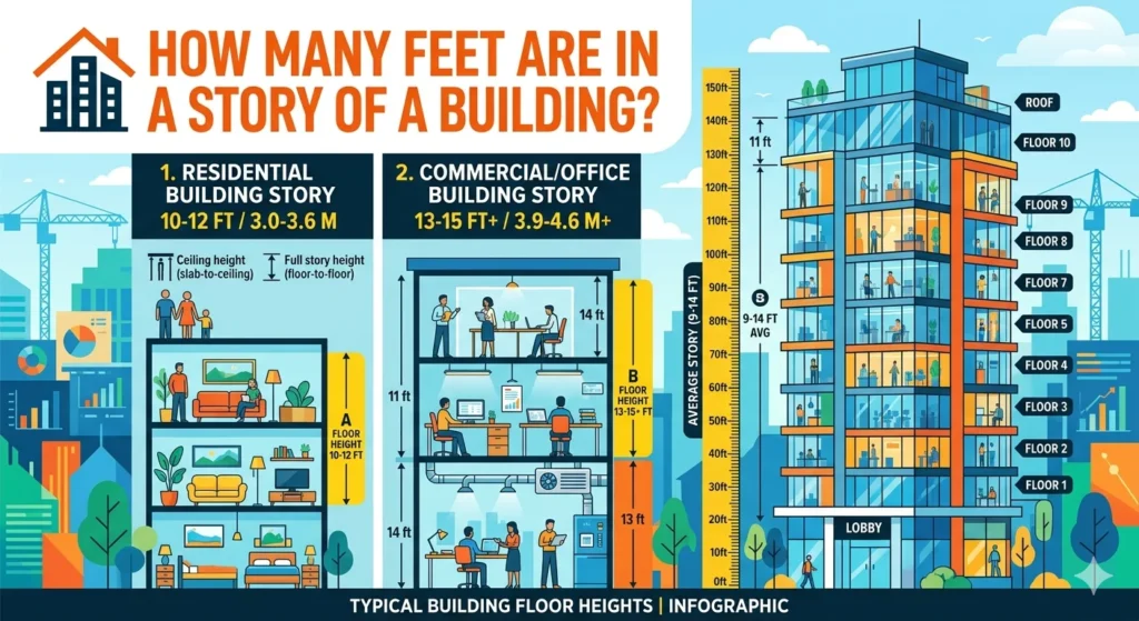 Infographic is showing that How Many Feet Are in a Story of a Building?
