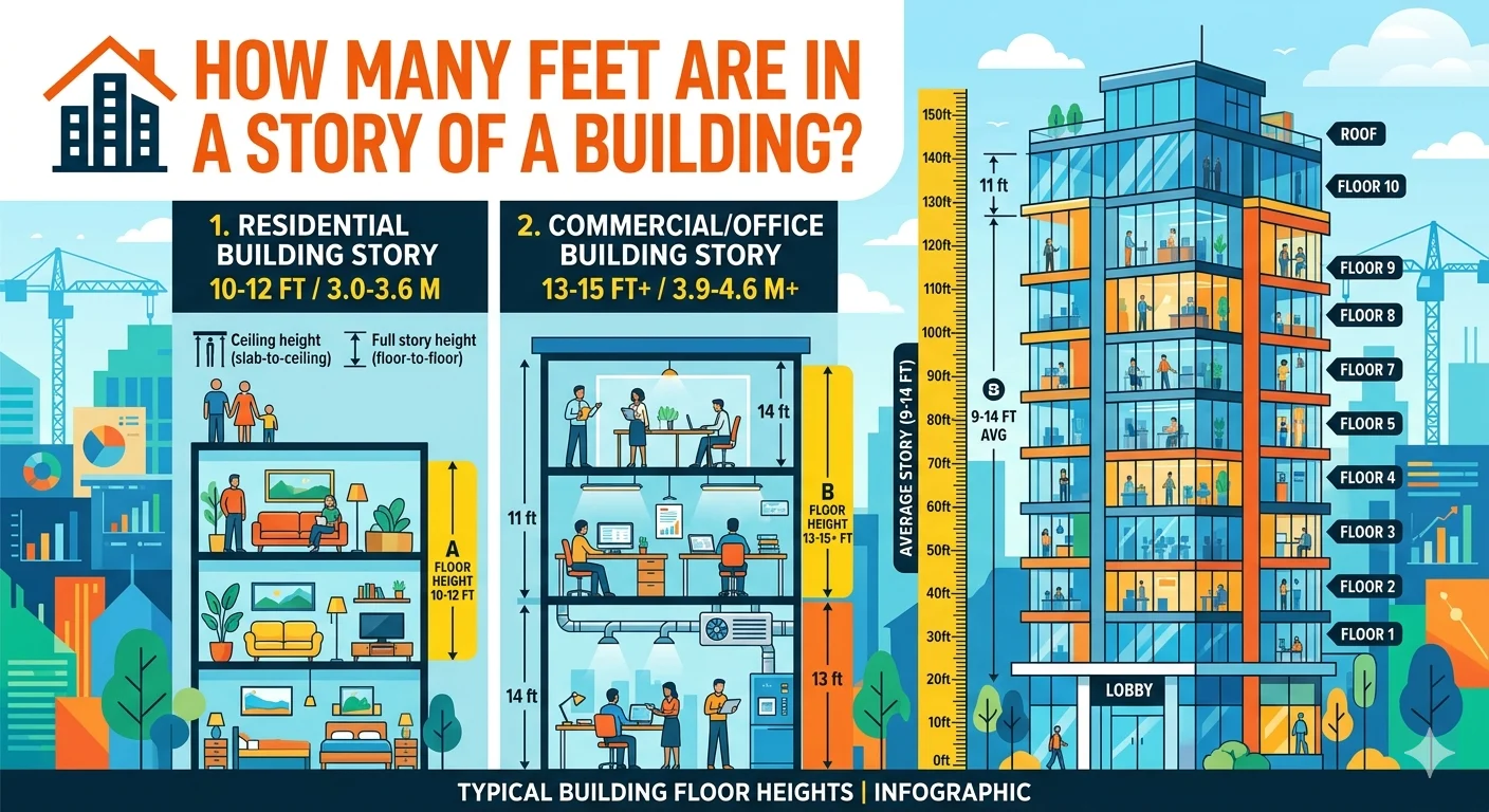 Infographic is showing that How Many Feet Are in a Story of a Building?