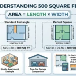 Infographics is showing that How Many Feet Is 500 Square Feet? Simple Guide