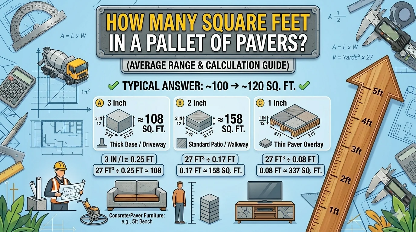 Infographic is showing that How Many Square Feet in a Pallet of Pavers?