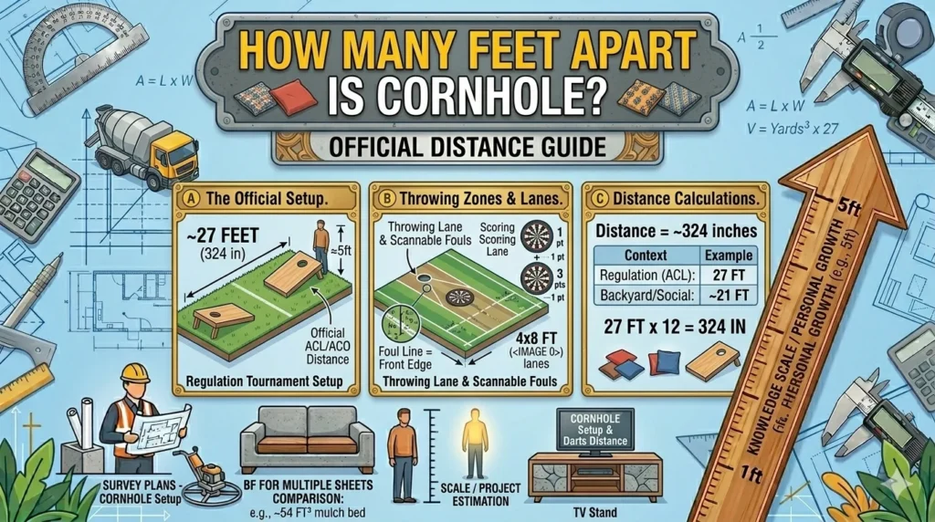 Infographic is showing that How Many Feet Apart Is Cornhole? Official Distance Guide