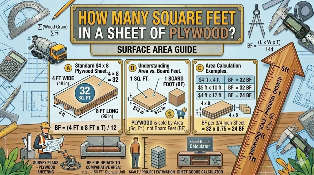 Infographic is showing that How Many Square Feet in a Sheet of Plywood?