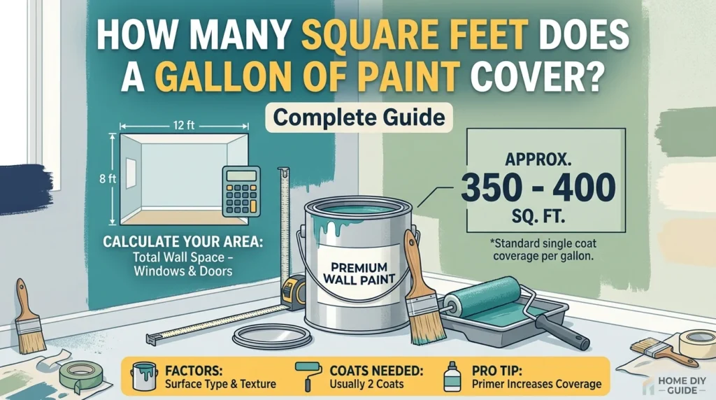 Infographic is showing that How Many Feet Does a Gallon of Paint Cover? Complete Guide