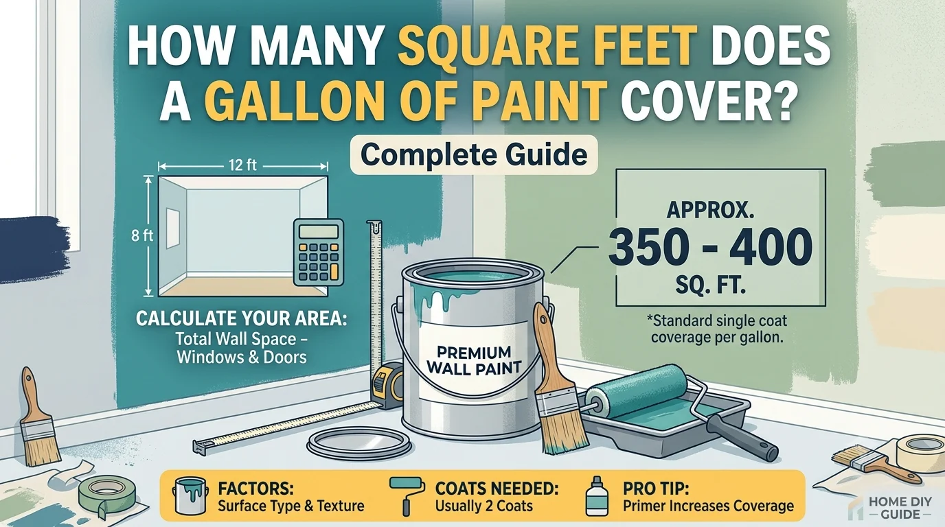 Infographic is showing that How Many Feet Does a Gallon of Paint Cover? Complete Guide