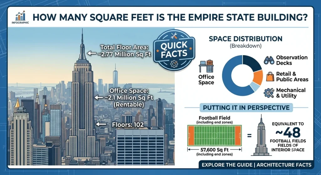 Infographic is showing that How Many Square Feet Is the Empire State Building?