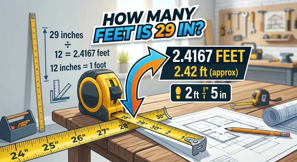 Infographic is showing that How Many Feet Is 29 In? Quick Conversion Guide
