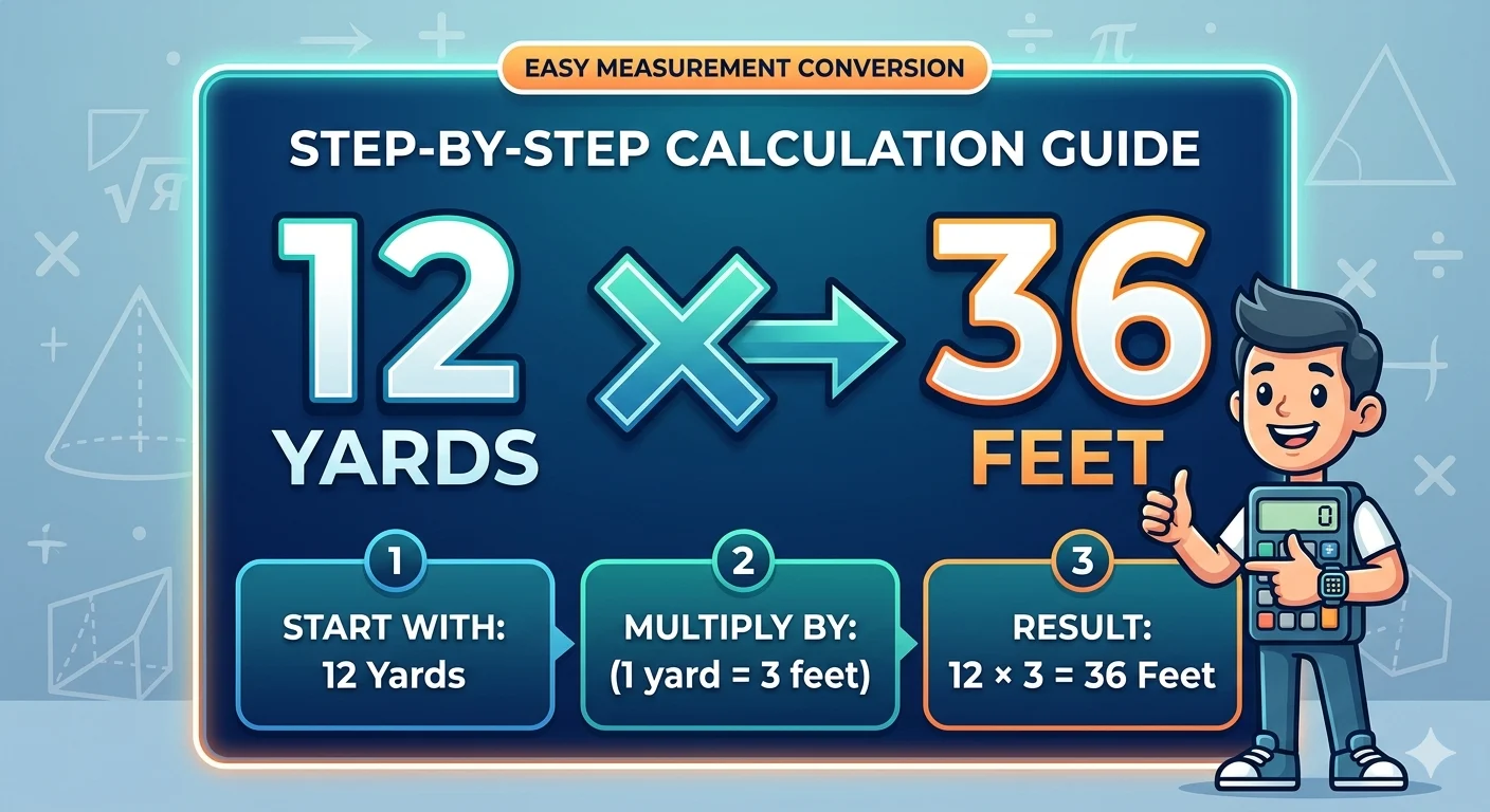 Infographic is showing that How Many Feet Is 12 Yards? Easy Conversion Guide