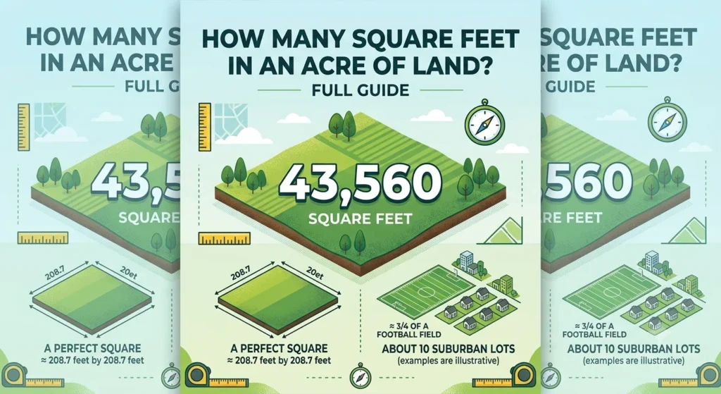 Infographic is showing that How Many Square Feet in a Acre of Land? Full Guide
