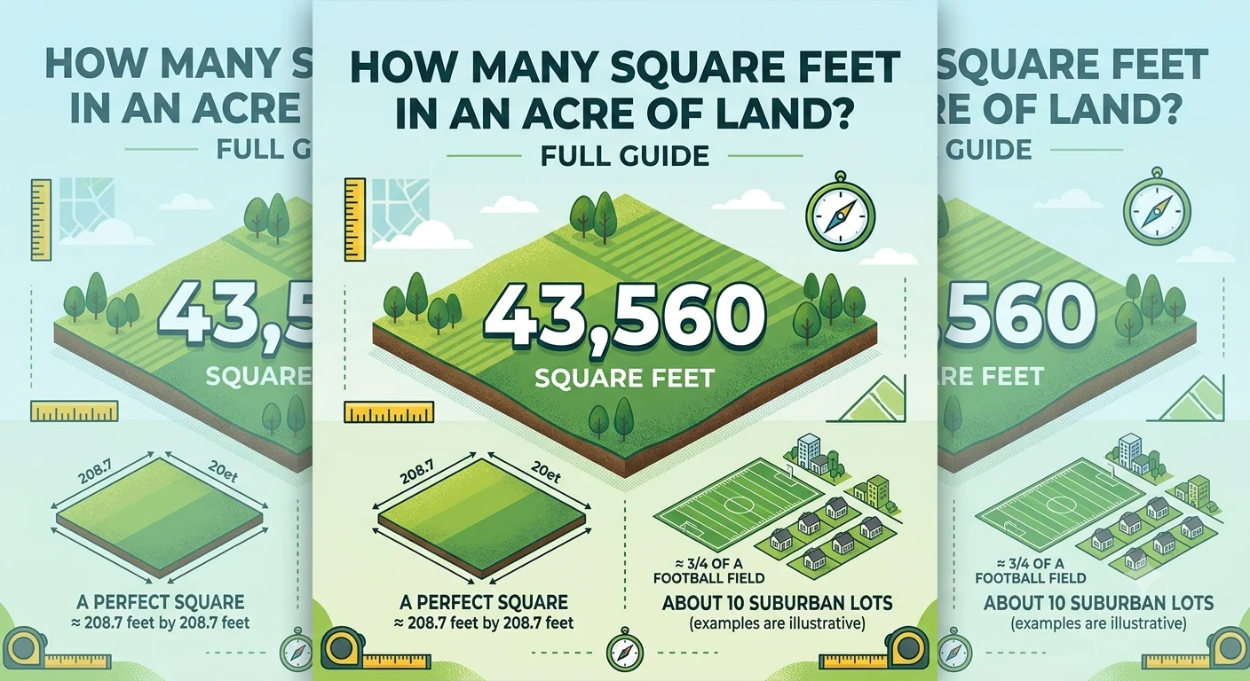 Infographic is showing that How Many Square Feet in a Acre of Land? Full Guide