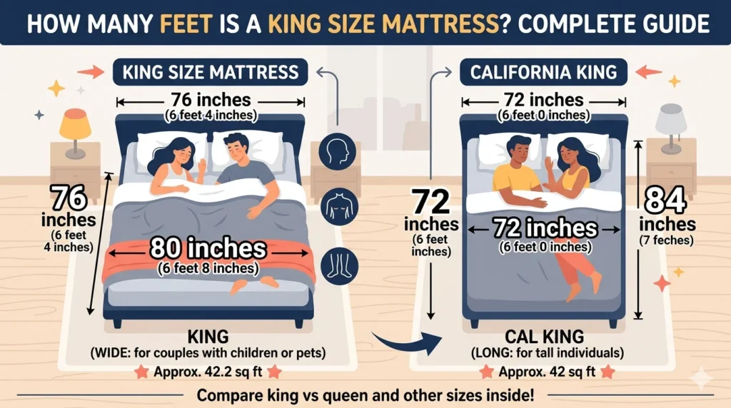 Infographic is showing that bhttps://yourwebsite.com/how-many-feet-is-a-king-size-mattress