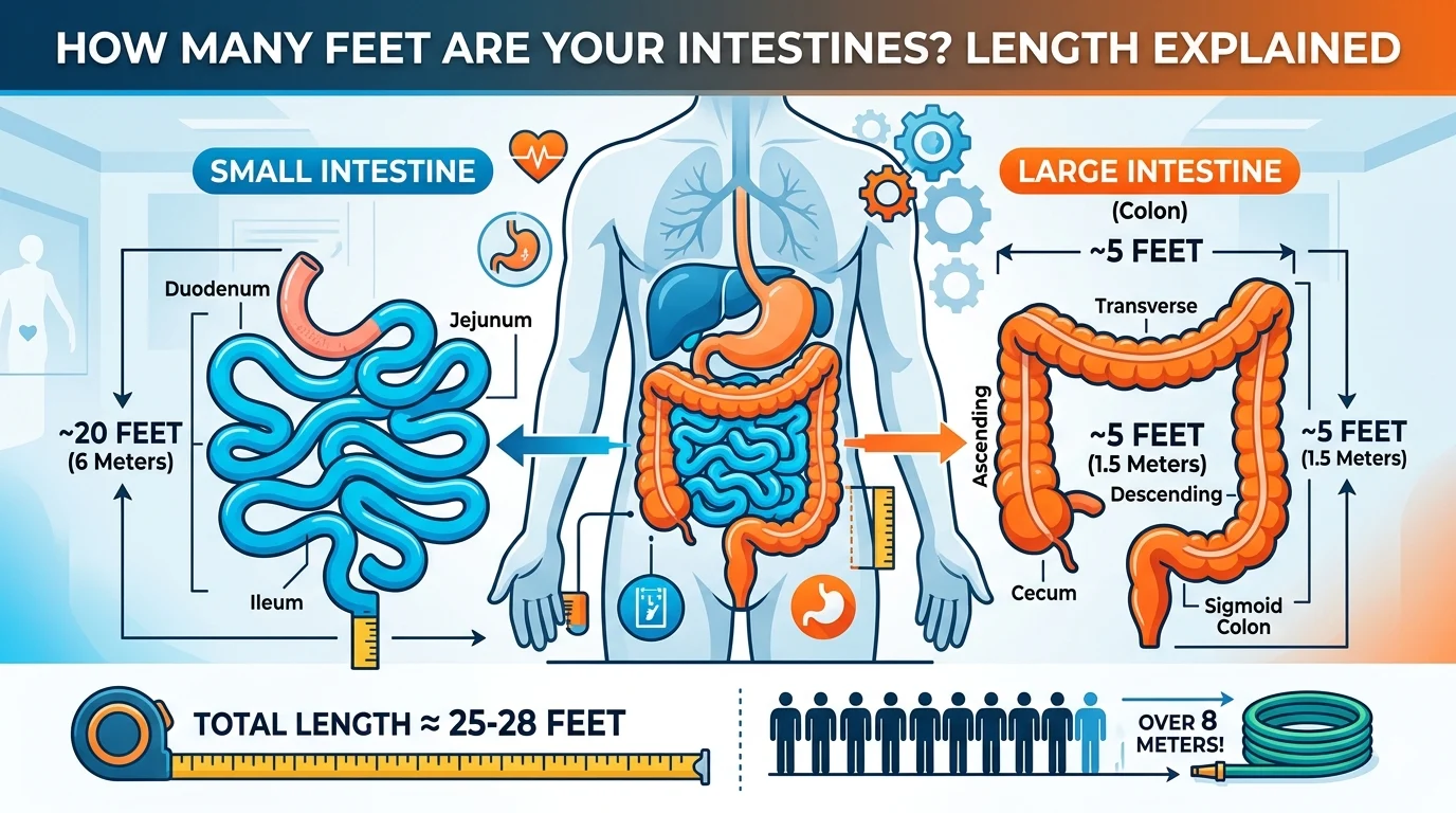 Infographic is showing that How Many Feet Are Your Intestines? Length Explained