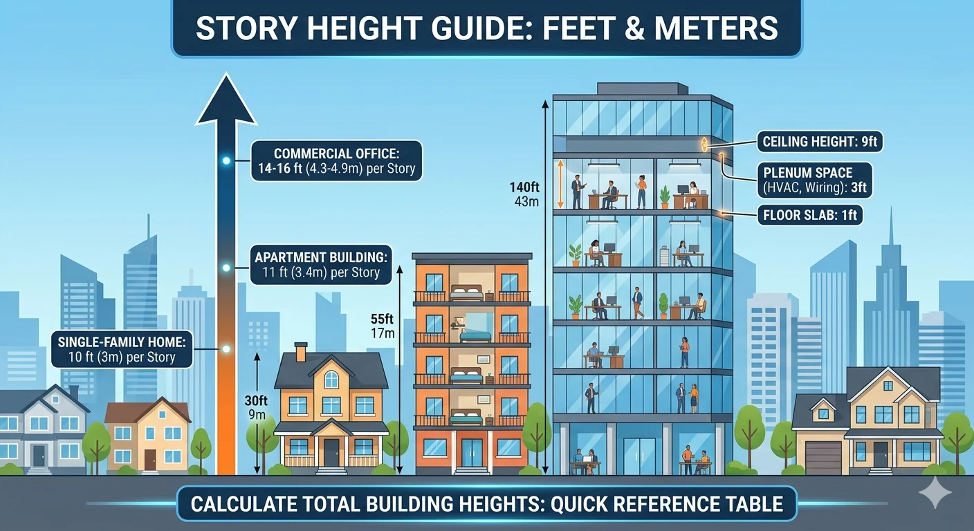 Infographic is showing that How Many Feet Is in a Story? Complete Height Guide