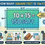 Infographic is showing that How Many Square Feet Is 10x15? Size & Area Guide