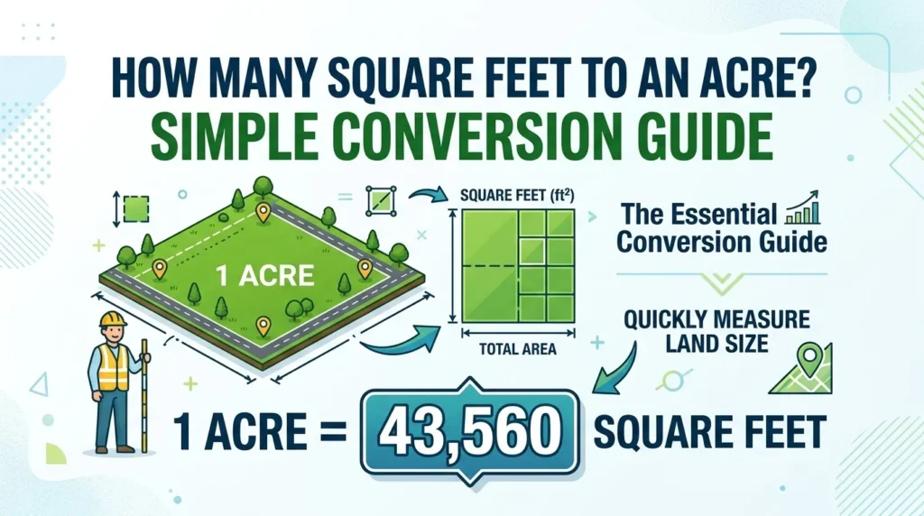 Infographic is showing that How Many Square Feet to an Acre? Simple Conversion Guide