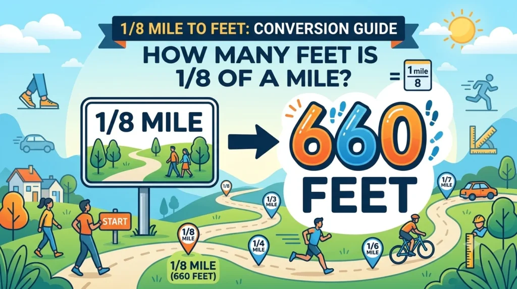 Infographic is showing that How Many Feet Is 1/8 of a Mile? Easy Conversion Guide
