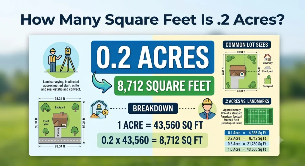 Infographic is showing that How Many Square Feet Is .2 Acres? Easy Conversion Guide
