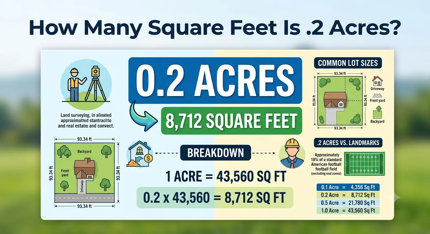 Infographic is showing that How Many Square Feet Is .2 Acres? Easy Conversion Guide