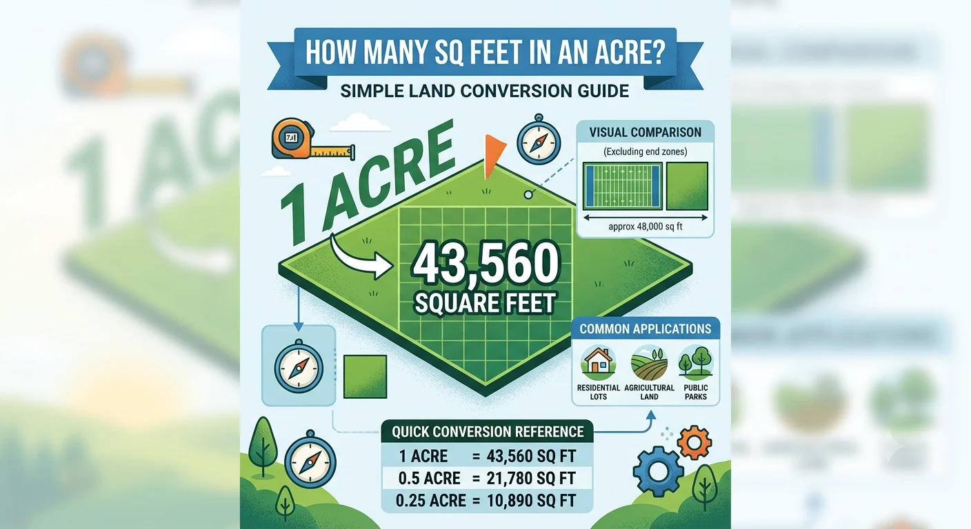 Incographic is showing that How Many Sq Feet in an Acre? Simple Land Conversion Guide