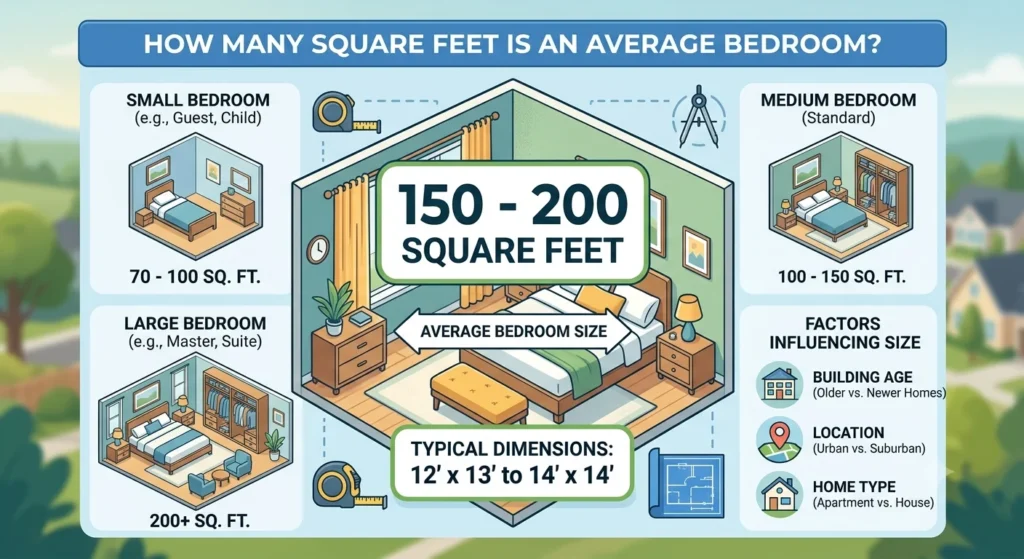 Infographic is showing that How Many Square Feet Is an Average Bedroom?