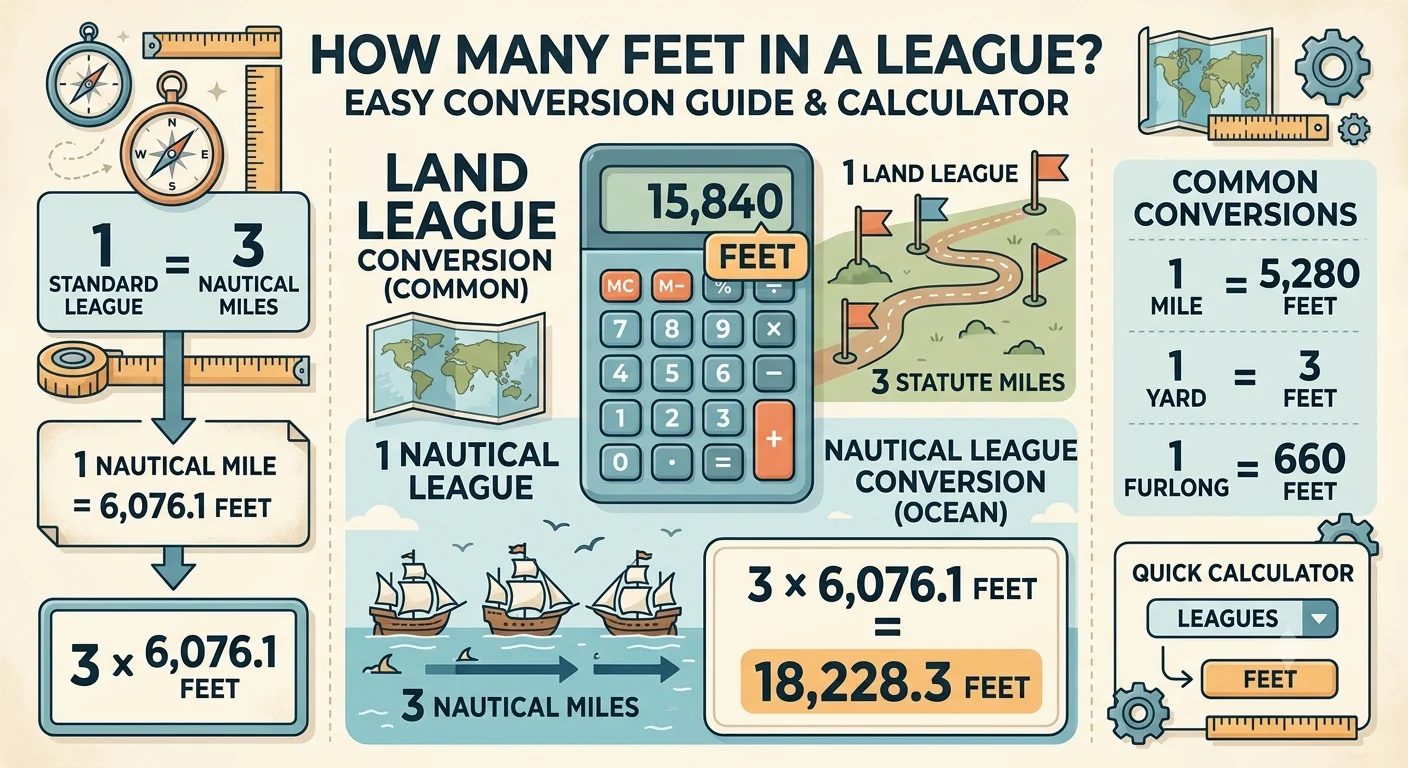 Infographic is showing that bHow Many Feet in a League? Easy Conversion Guide & Calculator