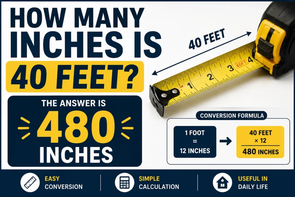 Infographic is showing that How Many Inches Is 40 Feet? Easy Conversion Guide