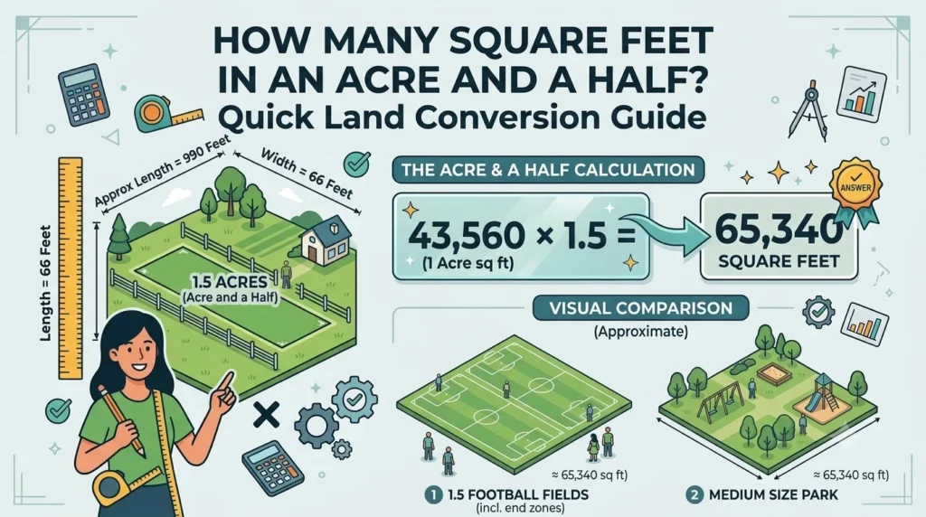Infographic is showing that How Many Square Feet in an Acre and a Half?