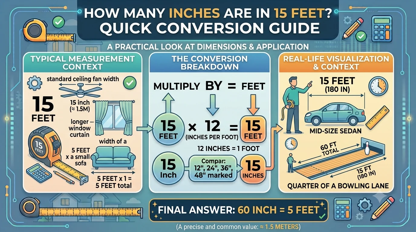 Infographic is showing that How Many Inches Are in 15 Feet? Quick Conversion Guide