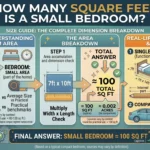 Infographic is showing that How Many Square Feet Is a Small Bedroom? Size Guide