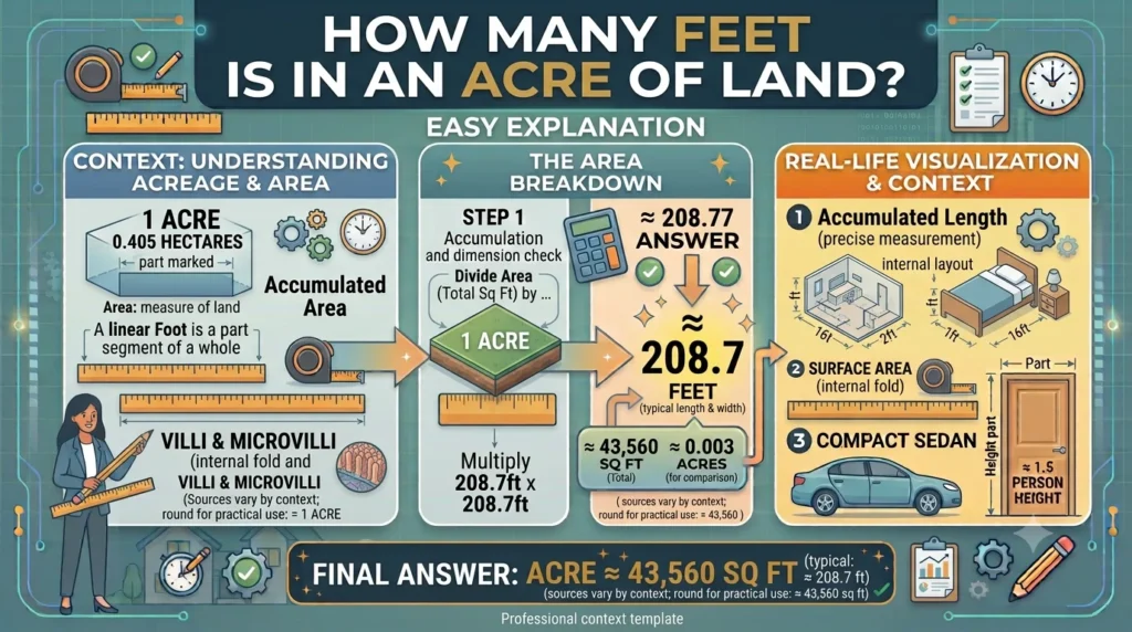 Infographic is showing that How Many Feet Is in an Acre of Land? Easy Explanation