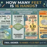 Infographic is showing that How Many Feet Is 16 Hands? Easy Conversion Guide