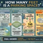 Infographic is showing that bHow Many Feet Is a Parking Space? Standard Size Guide